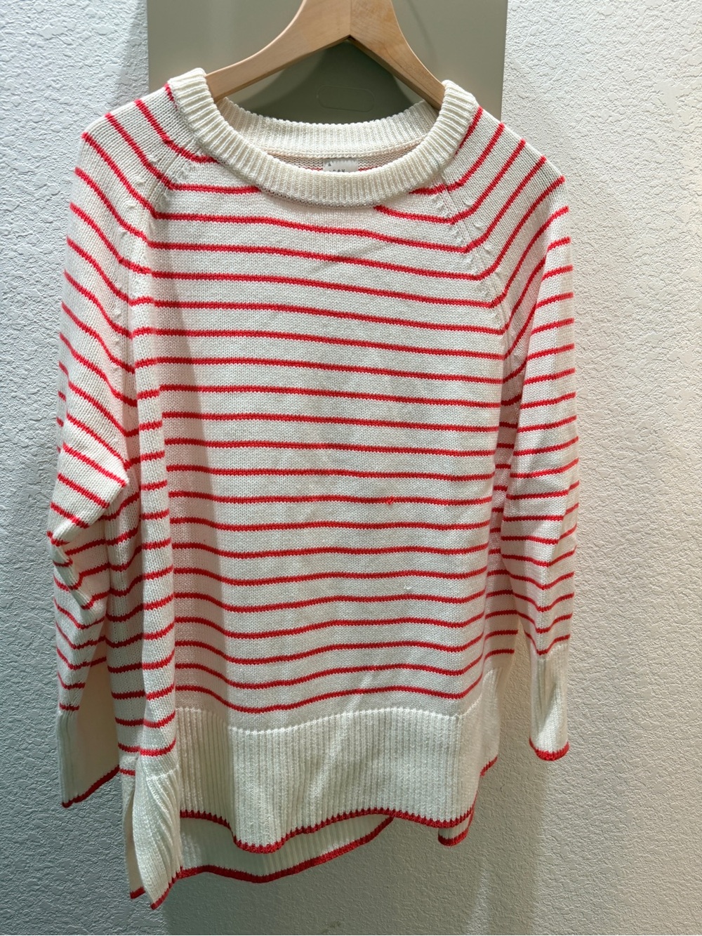 a new day Cream Sweater with Red Stripes - Crewneck